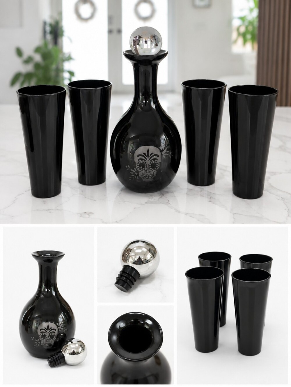 Crate&Barrel Black Glass Decanter Set